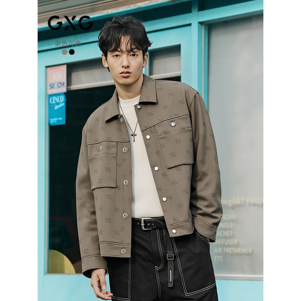 GXG Roupas Masculinas Versão Completa Laser Queimado Flor Administrativa Jaqueta Textura Perfil Lapela Jaqueta Outono 20