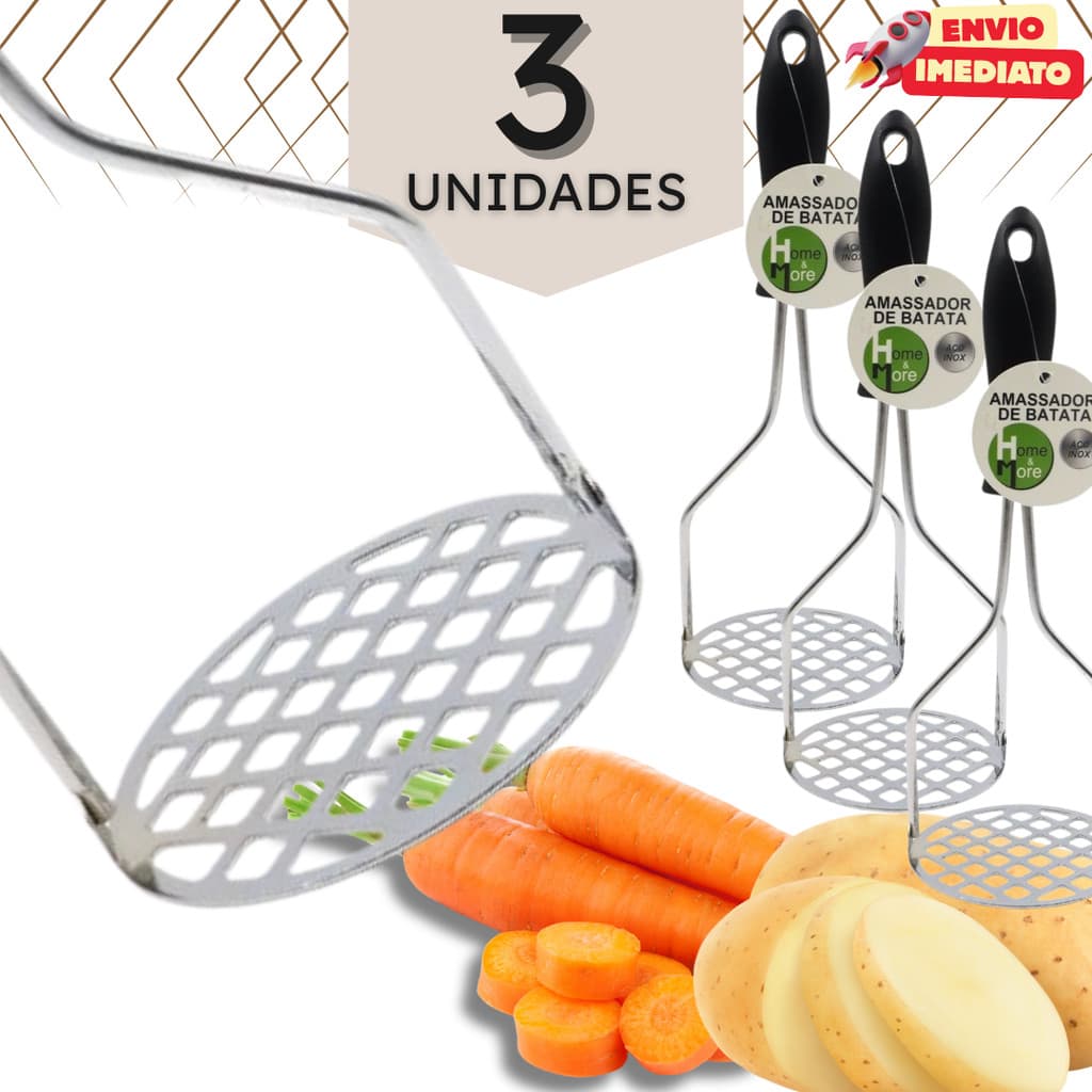 Kit Amassadores de Batata e Legumes em Aço Inox 23x8cm