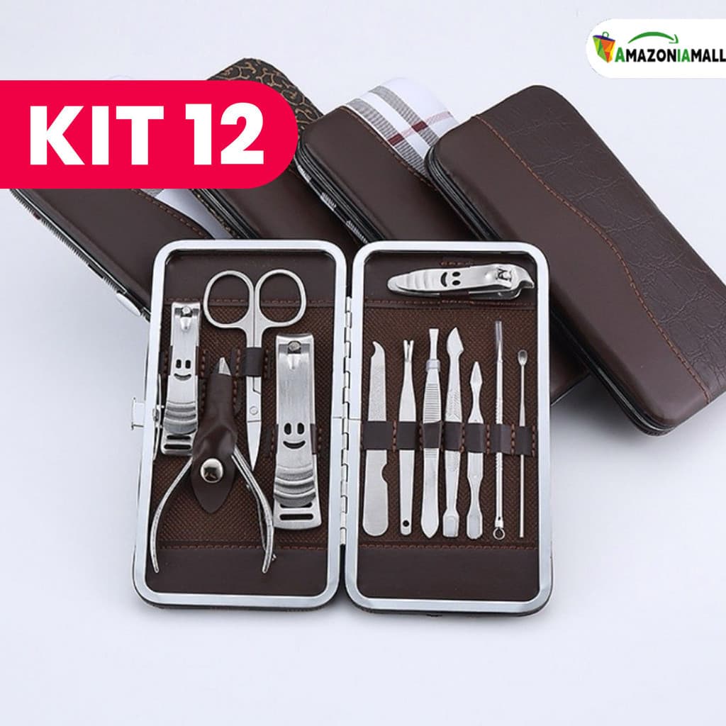Conjunto compacto de Manicure com unhas, pinças e tesouras