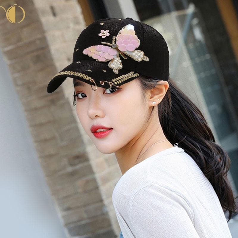 Lantejoulas Dos Desenhos Animados Borboleta Preto Leopardo Impressão Curvado Bonés De Beisebol Verão Malha Snapback Chap