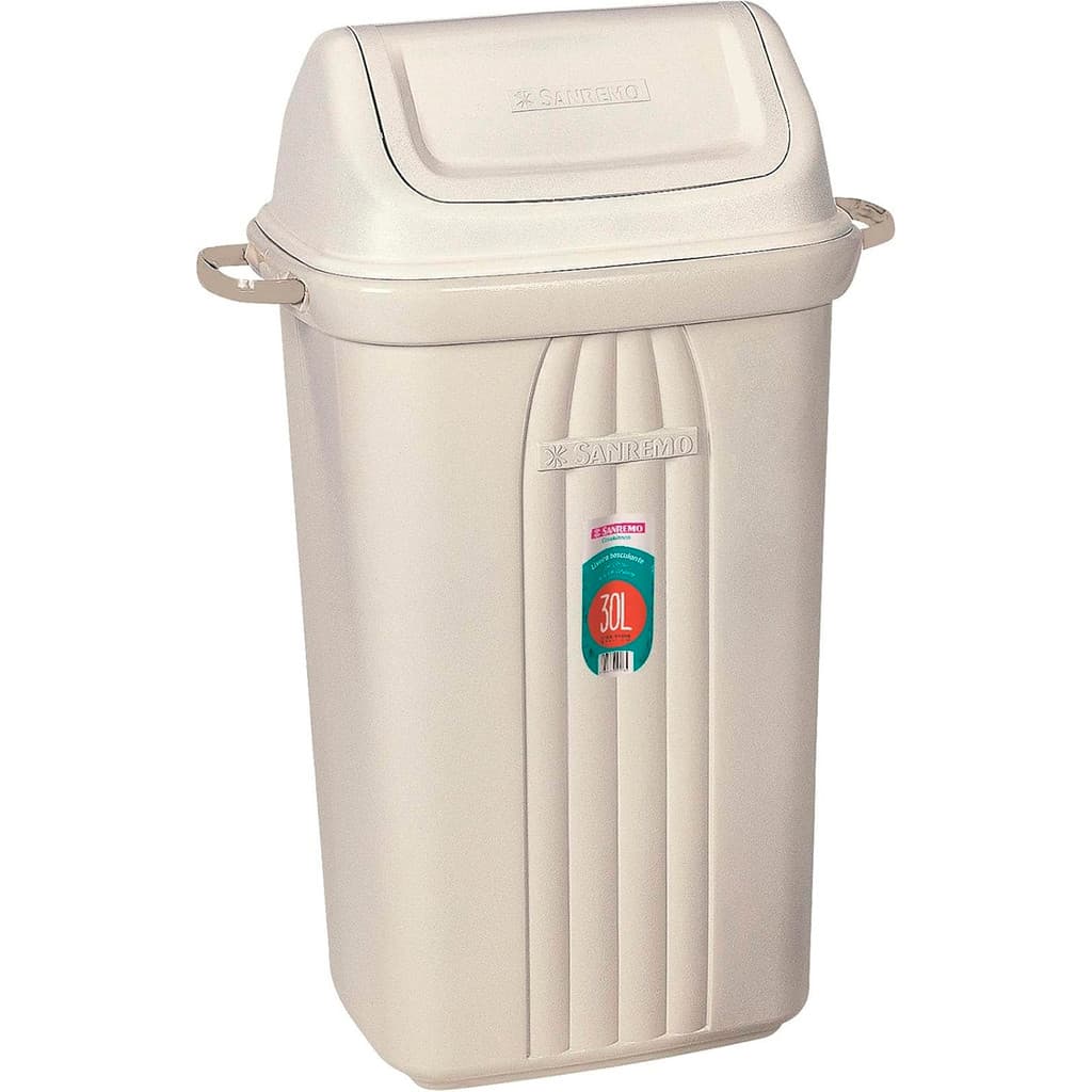 Lixeira 30 Litros Tampa Basculante Sanremo Alças largas Bege
