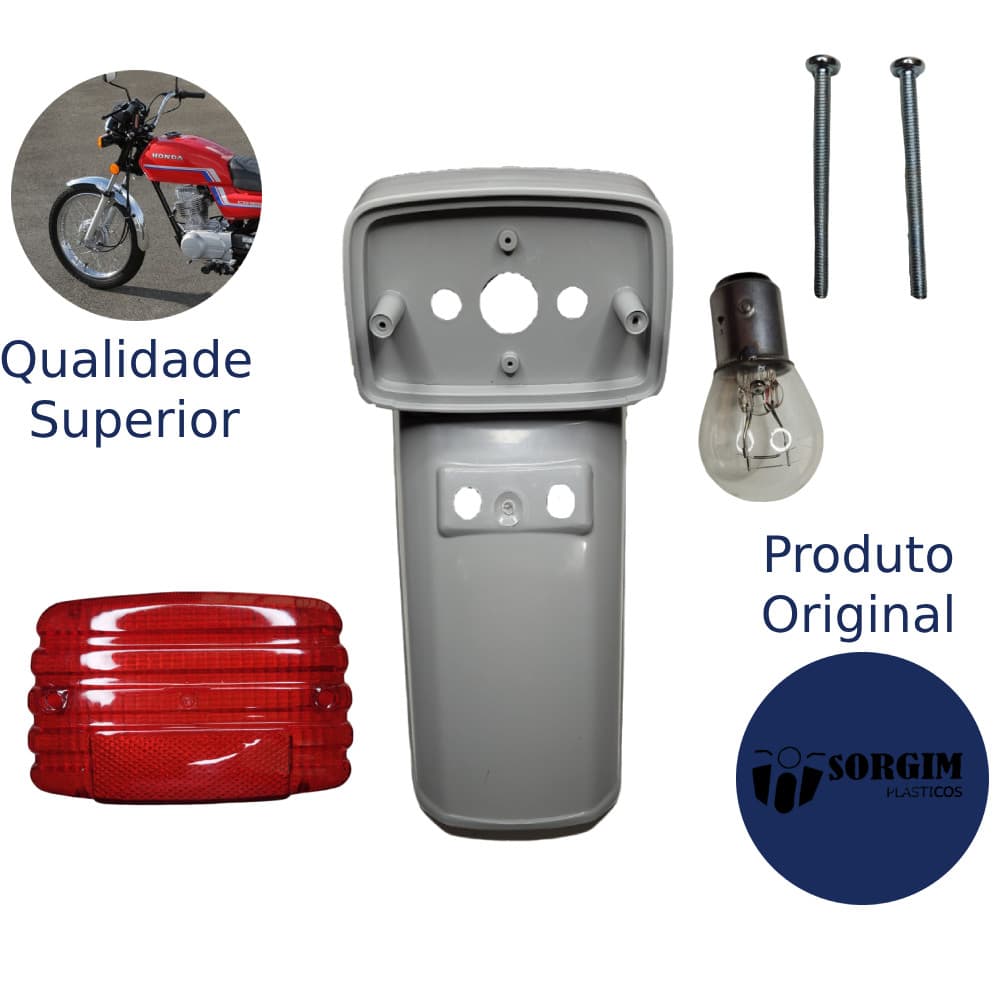 Paralama Rabeta traseiro cg 83/89 s/pintar + Lente lanterna + lâmpada + Parafuso