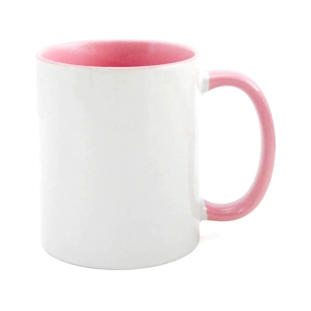 Caneca de Cerâmica Branca com Interior e Alça Rosa para Sublimação - 325ml