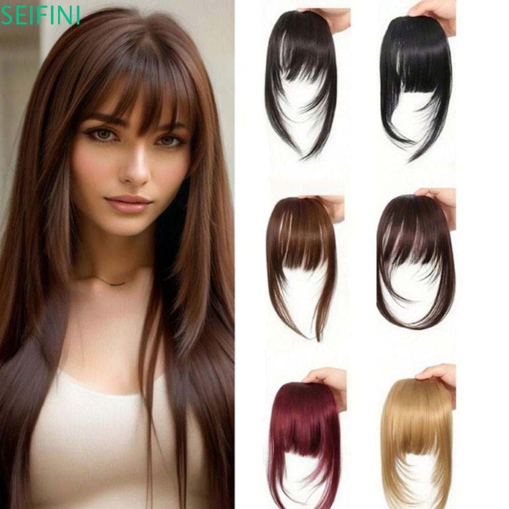 Franja De Grampo De Cabelo Sintético SEIFINI , Fina Com Corte Frontal Marrom Escuro Costeletas Falsa