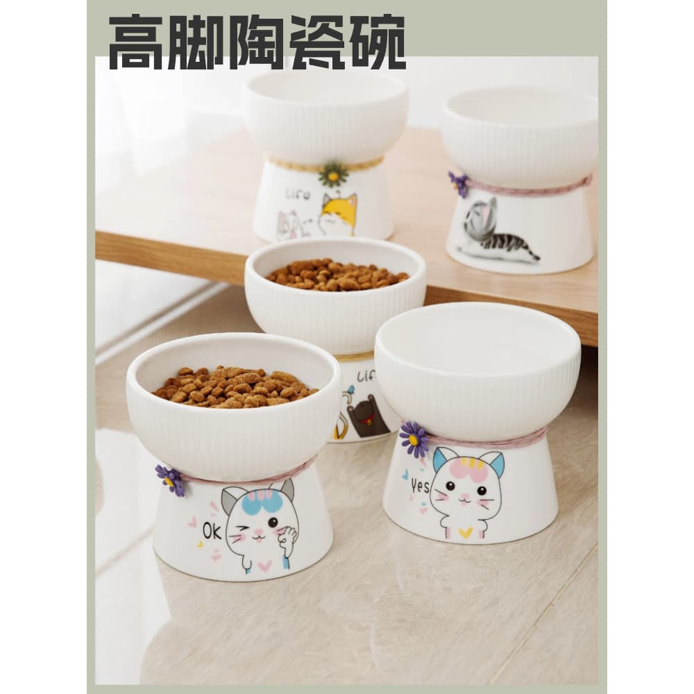 Tigela de cerâmica para gatos, tigela de desenho animado para animais de estimação, tigela para beber, proteção para col