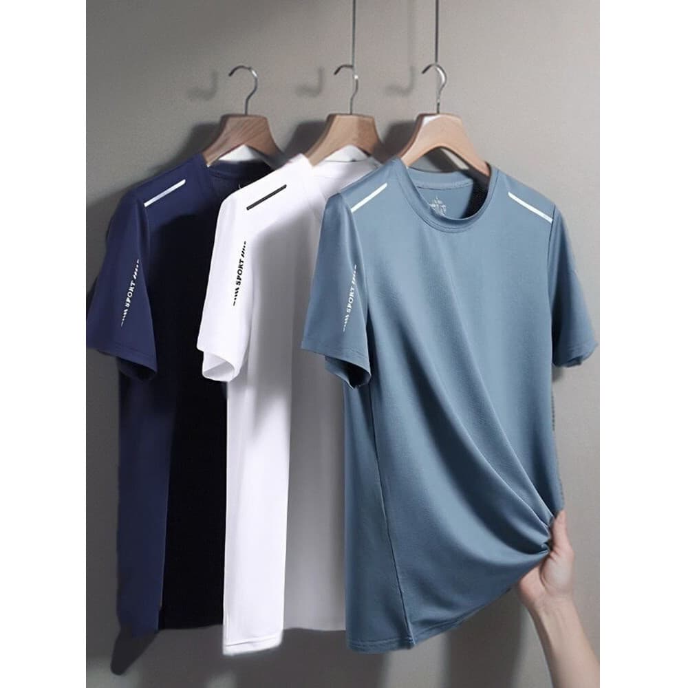 Gelo seda esportes de manga curta masculino juventude em torno do pescoço de secagem rápida respirável camiseta verão Ca