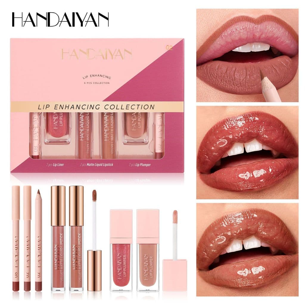Conjunto de brilho labial conjunto de 6 peças HANDAIYAN fácil coloração à prova d'água conjunto labial fosco brilho labi
