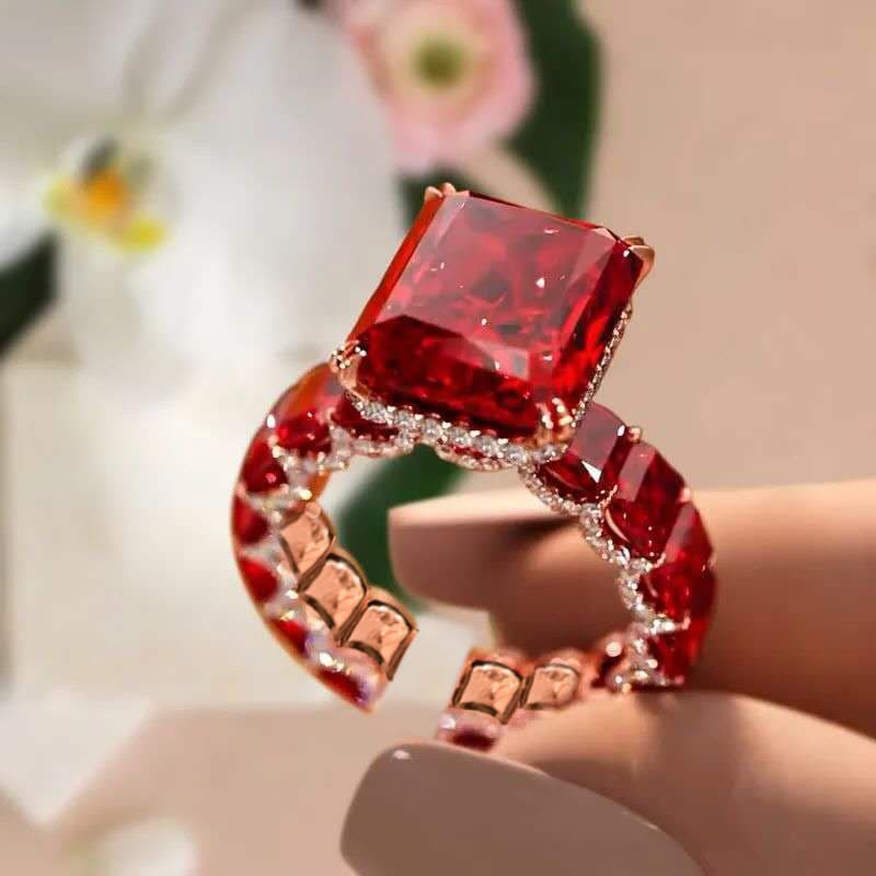Novo estilo conjunto completo rosa diamante aberto anel de ouro feminino vermelho JZ1028010