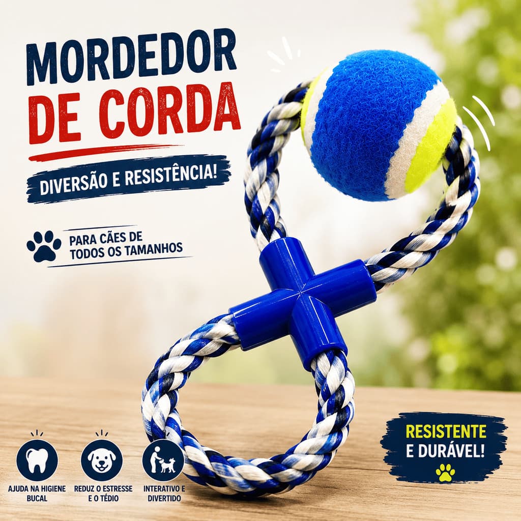 Brinquedo Corda para Cachorro Formato 8 com Bola Interativo Mordedor Resistente Cabo de Guerra Pet