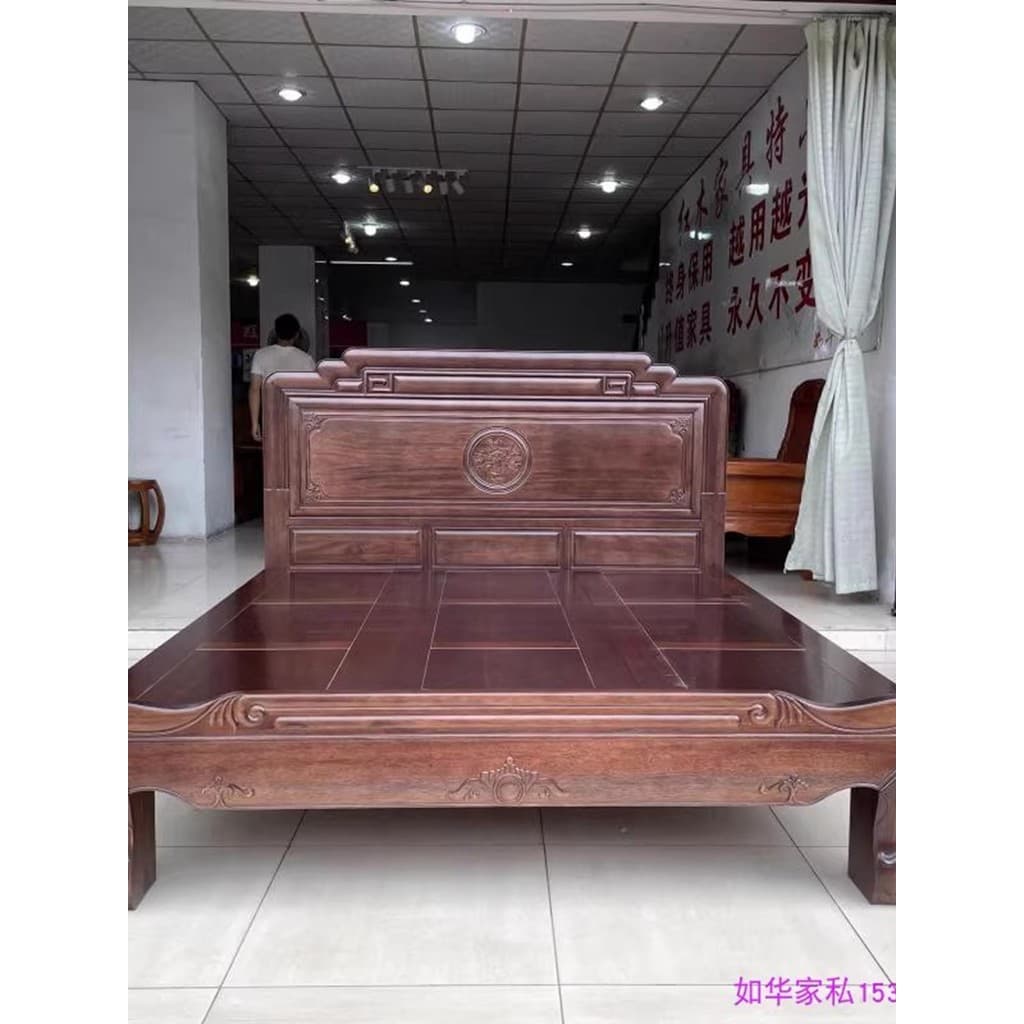 Cama de mogno importada cama de jacarandá dourado cama de casal de madeira maciça casamento 1.8m cama de pé grande novo