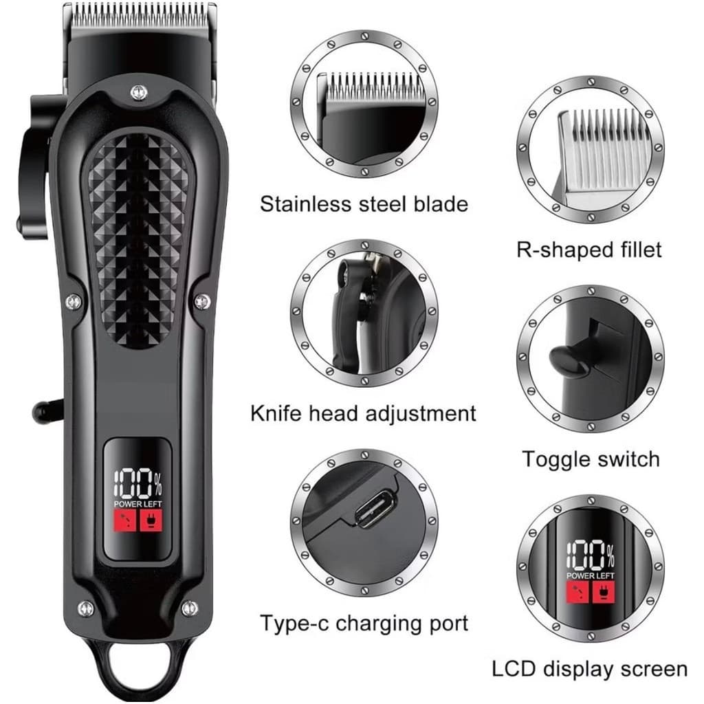 Máquina Profissional Corta Cabelo Sem Fio Recarregável Aparador Barba Precision Hair Clipper