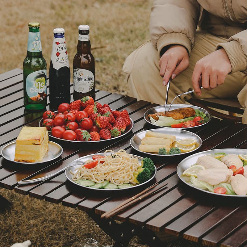 Prato de jantar de aço inoxidável para piquenique ao ar livre Prato espesso Prato resistente ao calor para churrasco Con