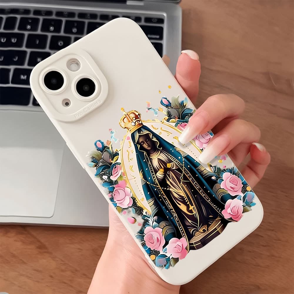 Nossa Senhora e Flor Capa Capinha Para iPhone 13 12 11 Pro XS Max XR 7 8 Plus SE Luxo Anti-impacto