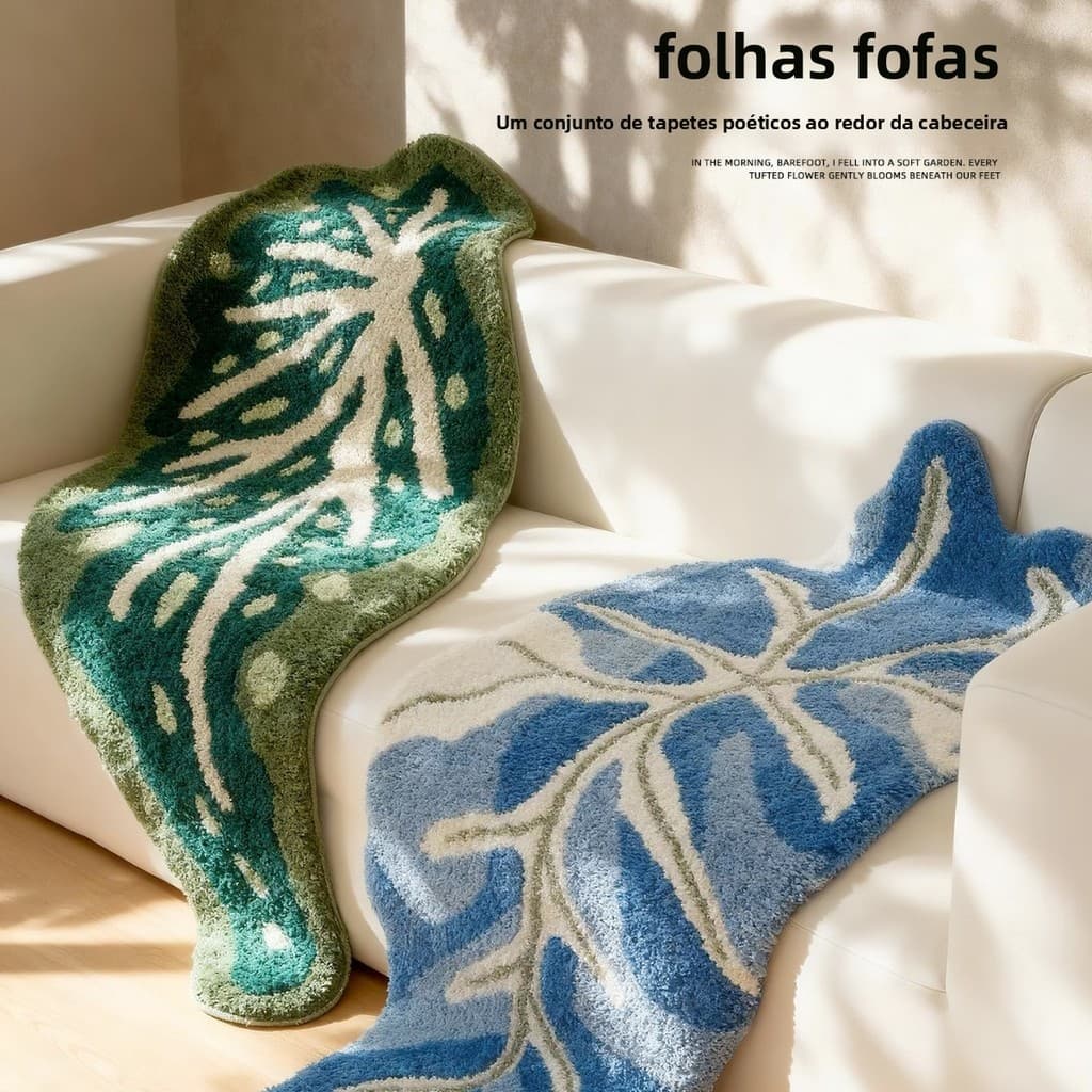 Tapete para sala de estar, novo estilo, folhas frescas, estilo creme, engrossado, formato especial, antiderrapante, lavá