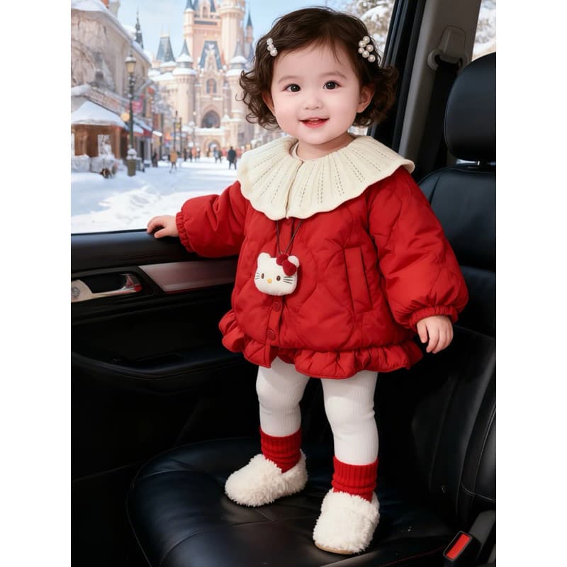 Feminino bebê inverno algodão-acolchoado terno mais veludo engrossado 3 crianças roupas de ano novo bebê vermelho 1 ano
