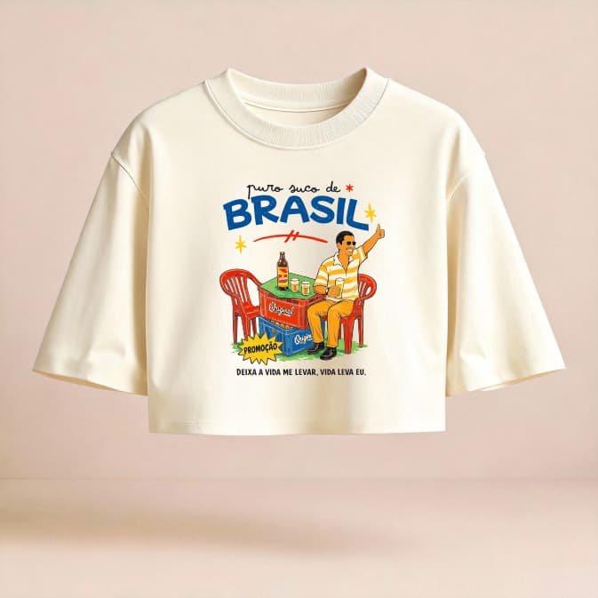 Blusa Cropped Oversized Feminino Zeca Pagodinho Puro Suco do Brasil Copa 100% Algodão Fio 30.1 Premium