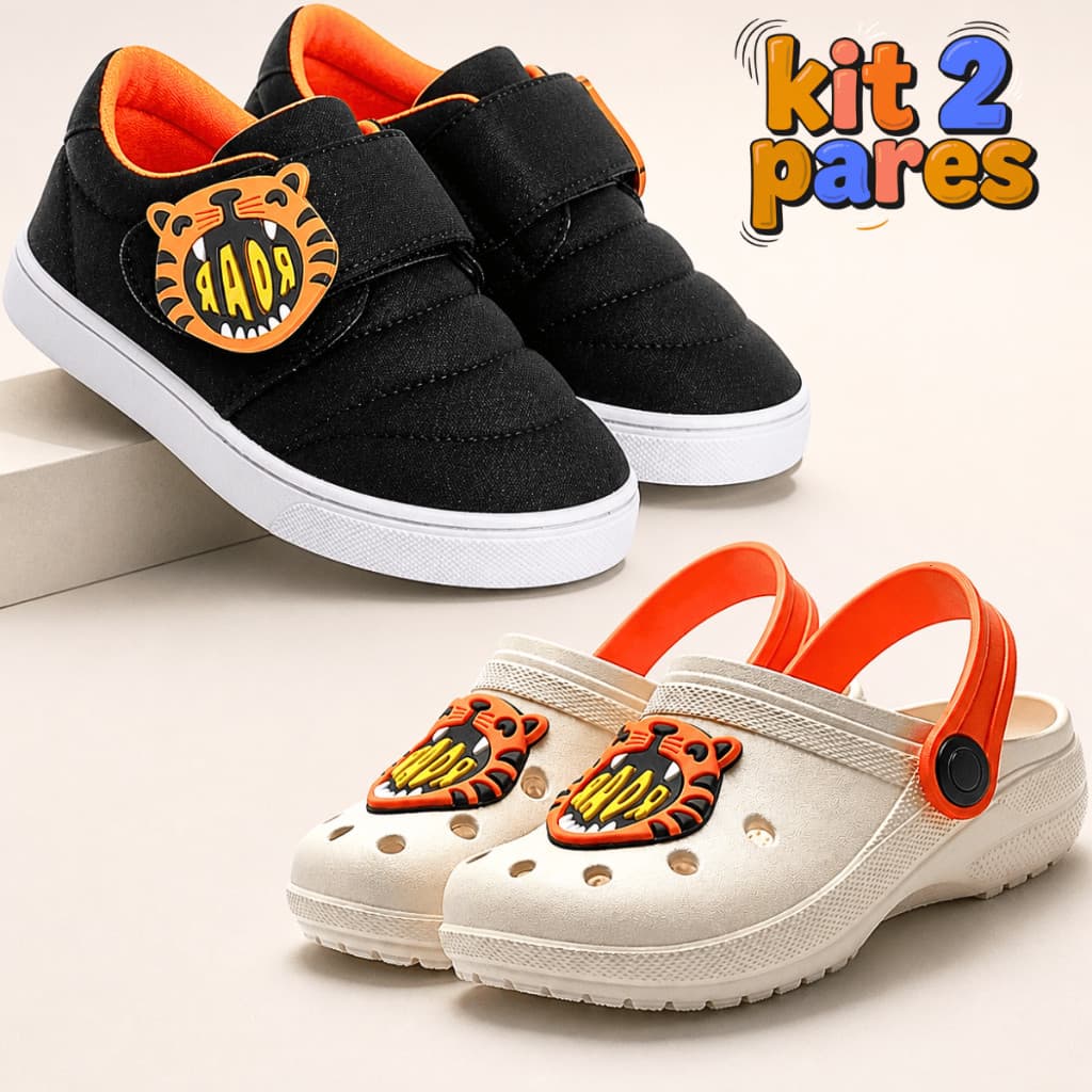 Kit Tênis Infantil Escolar Masculino + Babuche Infantil Menino