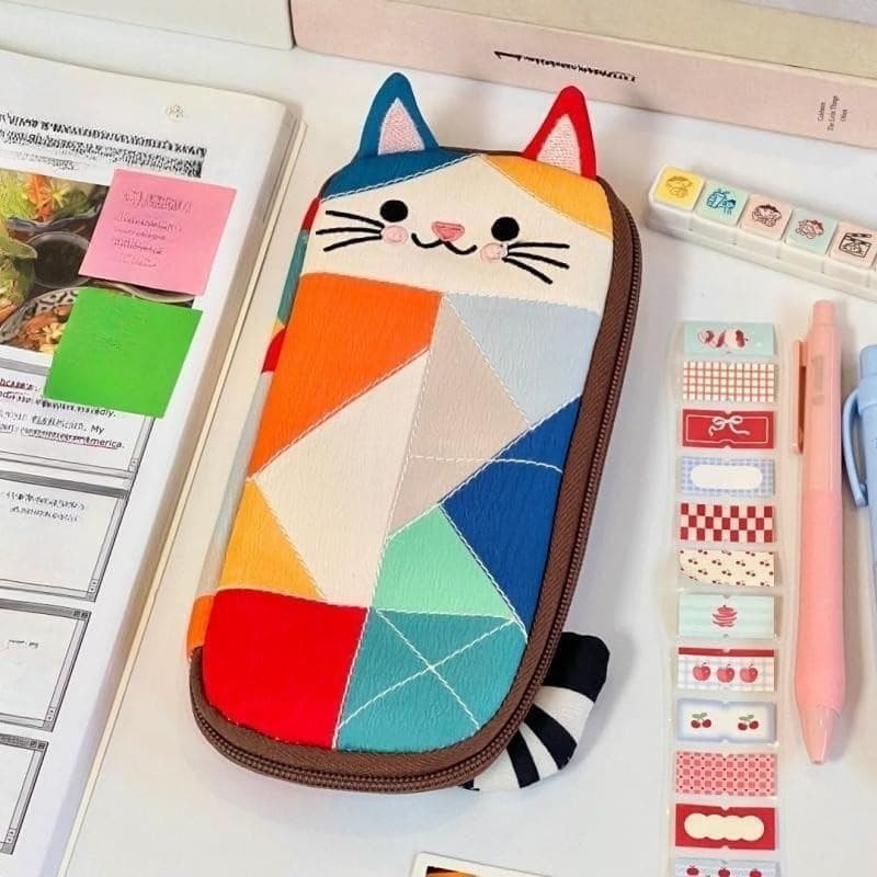 Bolsa De Maquiagem De Gato Fofa Para Mulheres , Organizadora De Higiene Cosmética Engraçada Com Zíper Armazenamento Mult