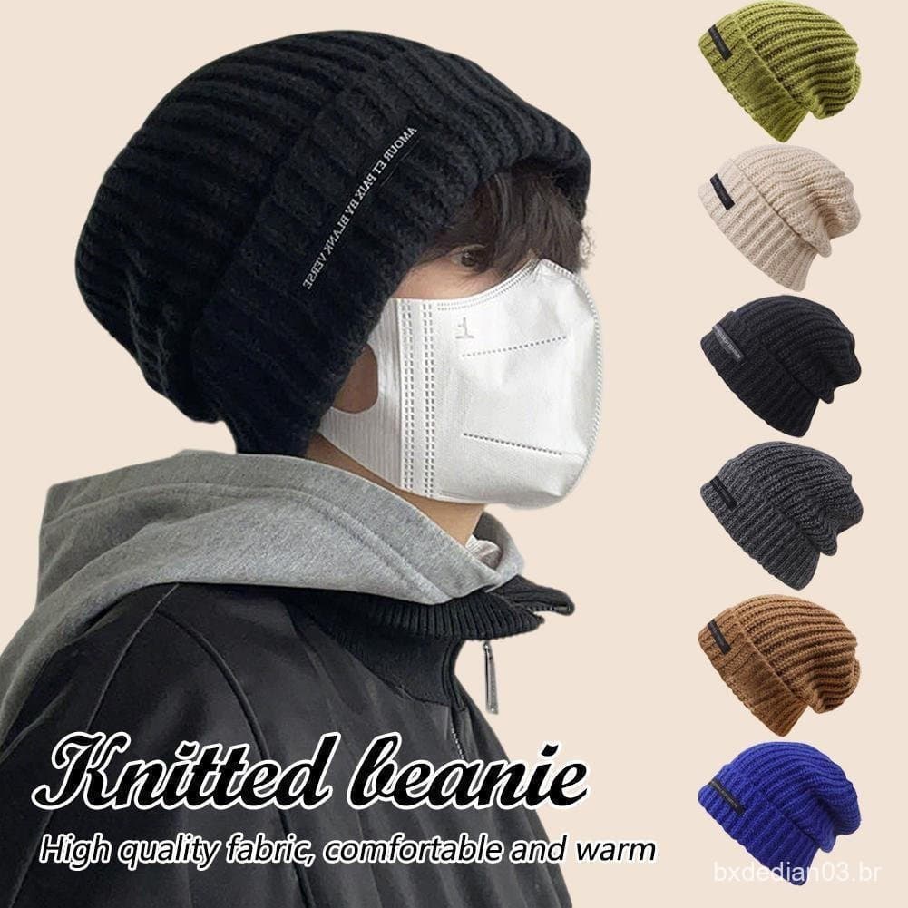 Moda Inverno Quente Chapéus Para Mulheres Casual Empilhamento Malha Bonnet Bonés Masculino Cor Sólida Hip P2l6