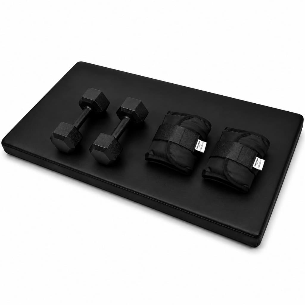 Kit Fitness Colchonete Preto + Par 3kg Caneleira Peso Preto + Par 3Kg Halter Sextavado Academia TL