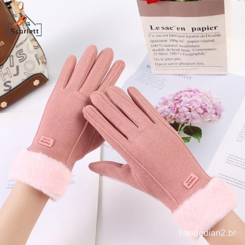 [Scarlett] Mulheres Inverno Thi Luvas De Pelúcia Moda Camurça Quente Ao Ar Livre Guantes Lady Touchscreen Condução Espor