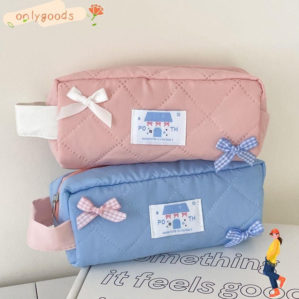 Bolsa Para Caneta OYY , De Armazenamento De Grande Capacidade Com Laço Azul Cosmética Portátil Criativa