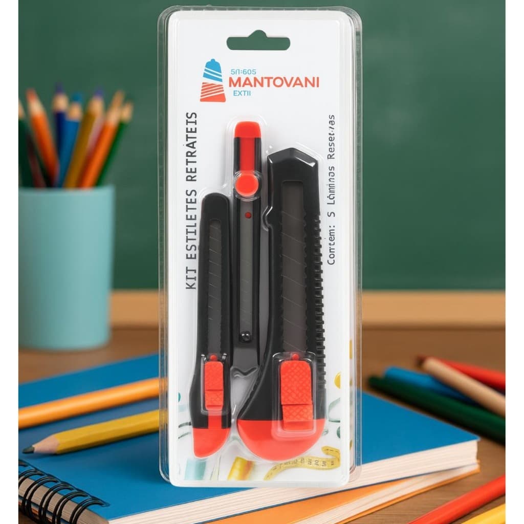 Kit 3 Estilete Lâmina Retrátil de Metal 9mm a 18mm + 5 Lâminas reservas