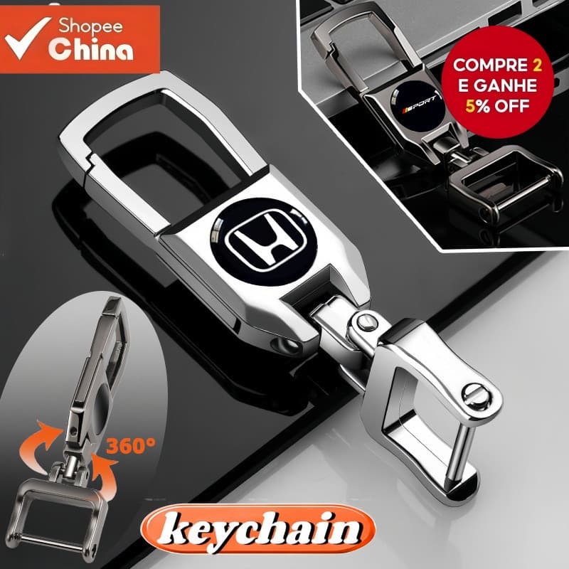 Chaveiro Universal 360 Honda °     Corrente Anti-Perda com Logotipo da Marca 3D Rotação Suave para HR-V Fit Civic JSBQ