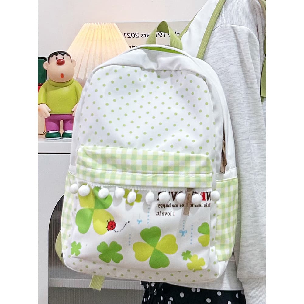Estudante grande capacidade trevo de quatro folhas bonito Polka Dot mochila Outing nicho computador mochila feminina fre