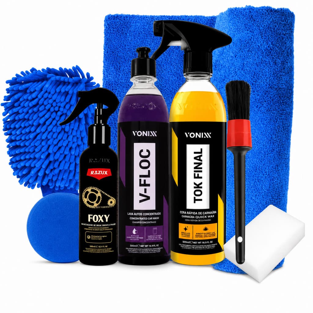 Kit Produto para Lavar Moto Cera Shampoo Desengraxante Limpador de Corrente Vonixx