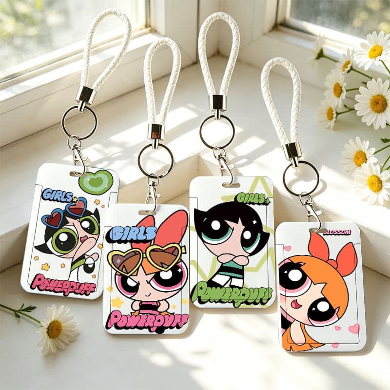 Carteira Deslizante Retrô Powerpuff Girls – Acessório Moderno Para Cartões De Campus , Trabalho E Transporte Público