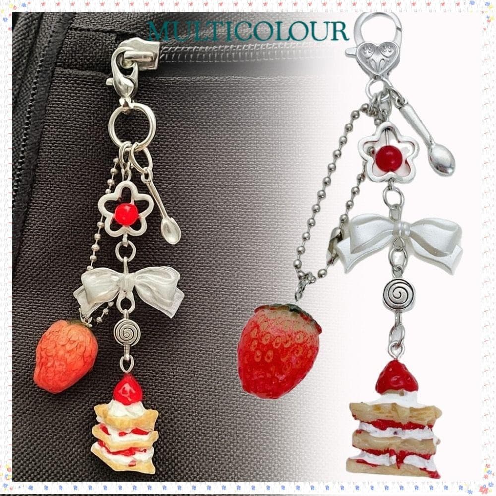 Chaveiro Com Pingente De Bolo De Morango Multicolor , Charme De Telefone Coração E Laço De Luxo Exclusivo , Criativo
