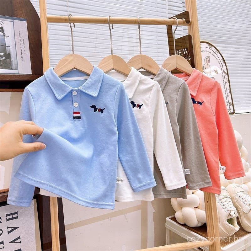 Camiseta de manga longa para crianças, algodão puro, verão, nova chegada, camisa POLO para meninos