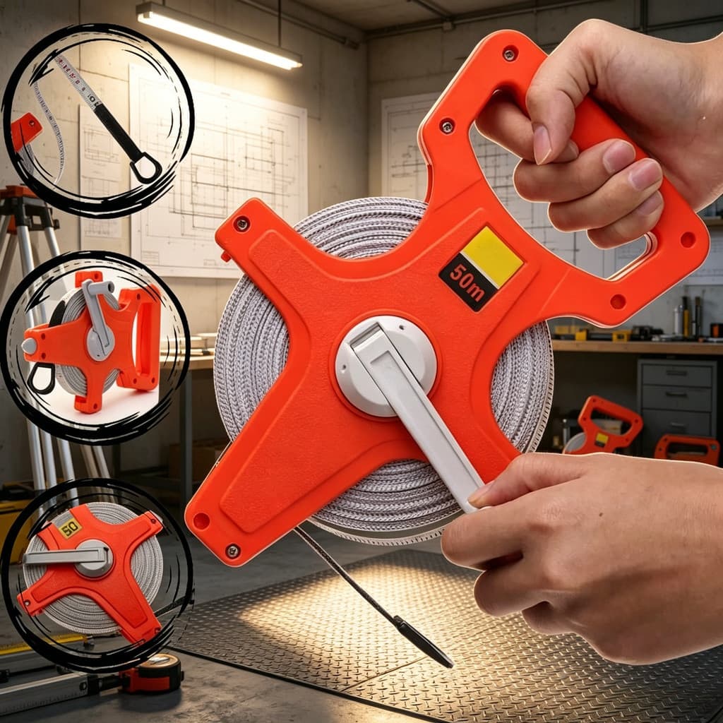 Trena de Fibra de Vidro Fita Aberta 50m e 100m Resistente Medição Precisa para Construção Civil Obras e Reformas