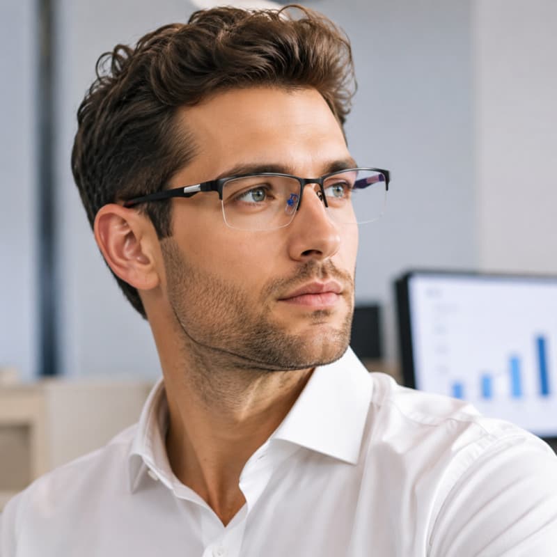 Óculos De Negócios Semi-Rimmed Masculino Moda Midlife Crise Leitura De Alta Definição Elegante Armação De Metal Design S