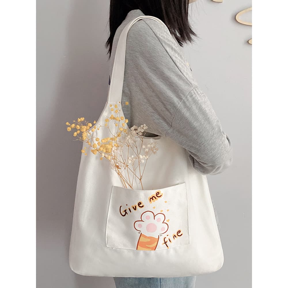 Bolsa de lona feminina, bolsa de pano portátil de grande capacidade, classe de estudante, bolsa de ombro preguiçosa, 202