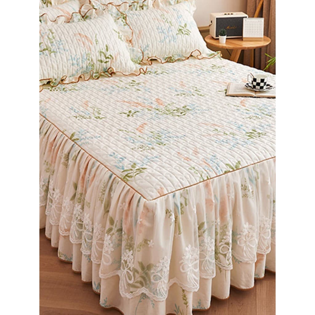 Langsha novo estilo renda estilo princesa algodão acolchoado saia de cama peça única engrossado puro algodão renda colch