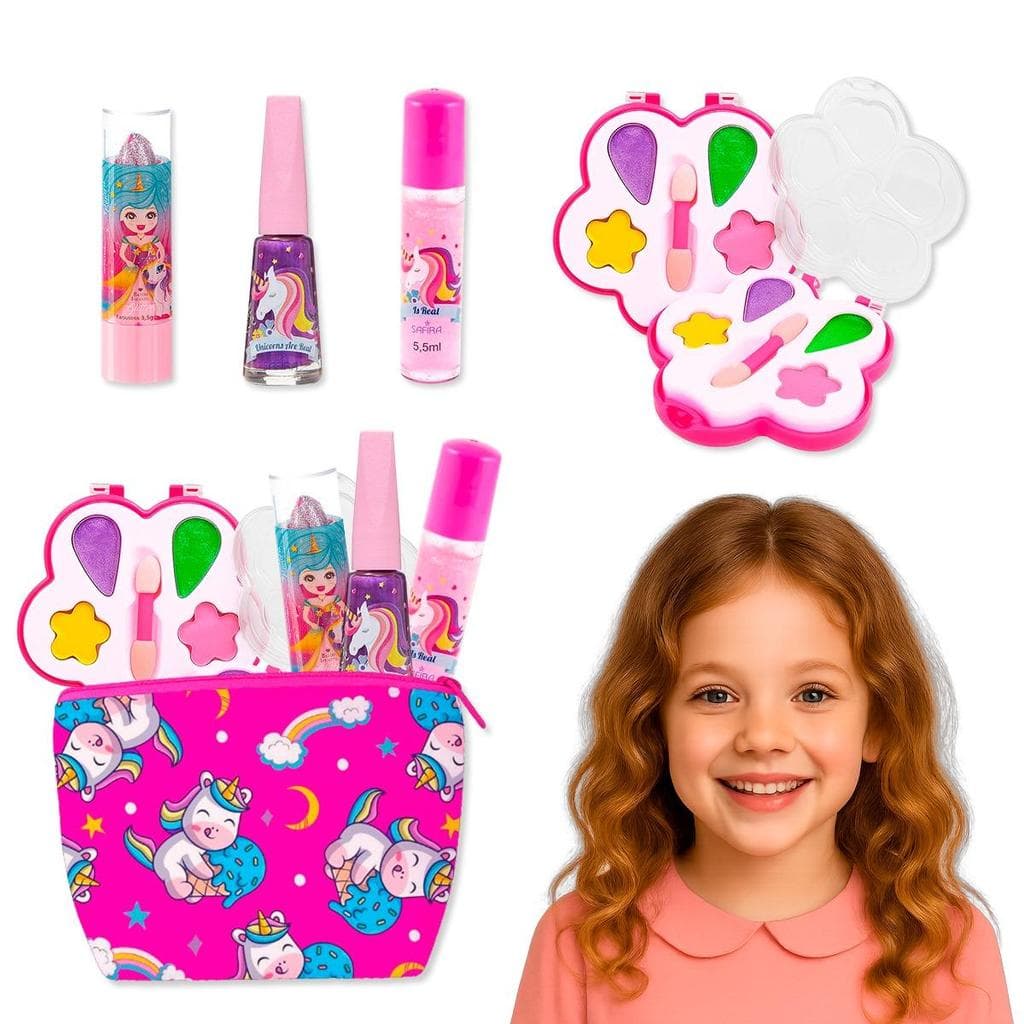 Kit De Maquiagens Infantis brinquedo + brilho labial +batom + Necessaire + esmalte