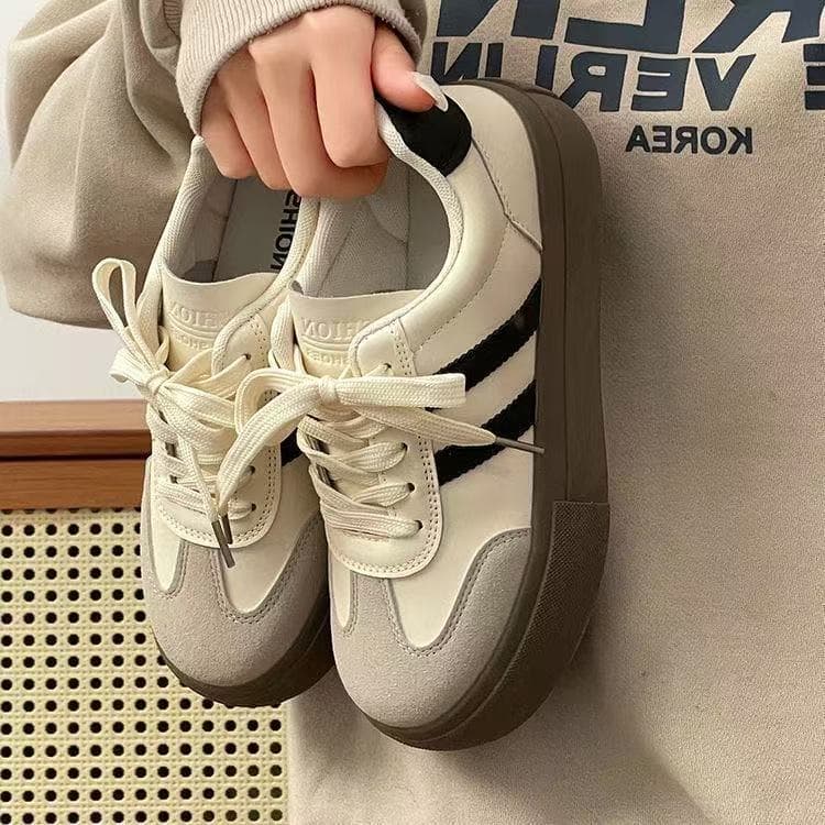 Tênis Feminino Sola Alta Branco Estilo Treinamento Alemão Retrô Casual Esportivo Primavera Verão