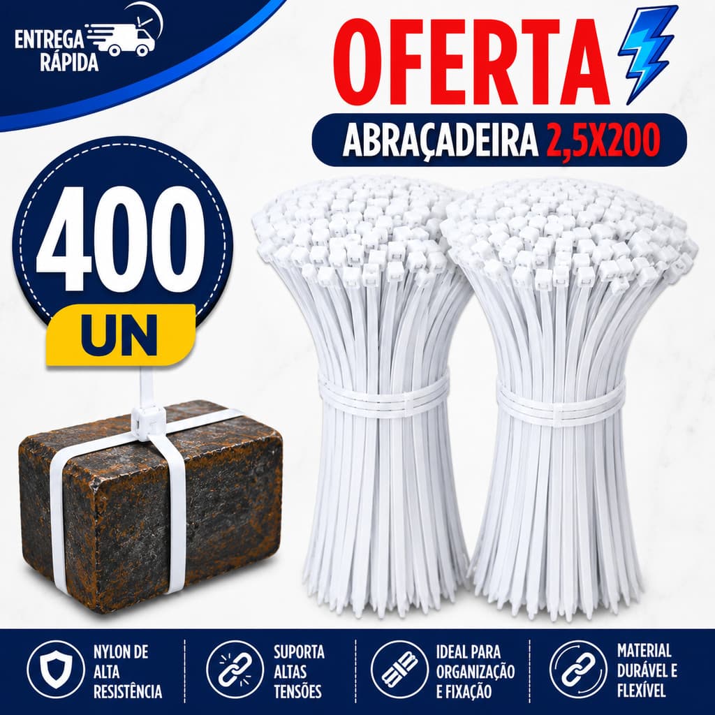 ABRAÇADEIRA NYLON ENFORCA GATO 2,5X200MM BRANCA PRESILHA PLÁSTICA