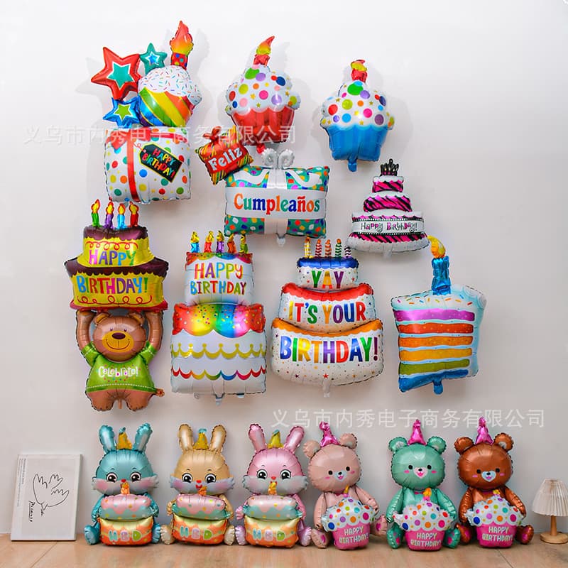 Balões De Alumínio Tema Bolo De Aniversário 3 Andares Com Ursinho E Vela Para Decoração De Festa De Criança