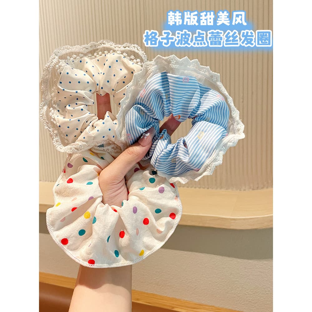 Versão coreana crianças xadrez Scrunchy anel de cabelo meninas bolinhas cabeça de renda flor menina bola cabeça rabo de