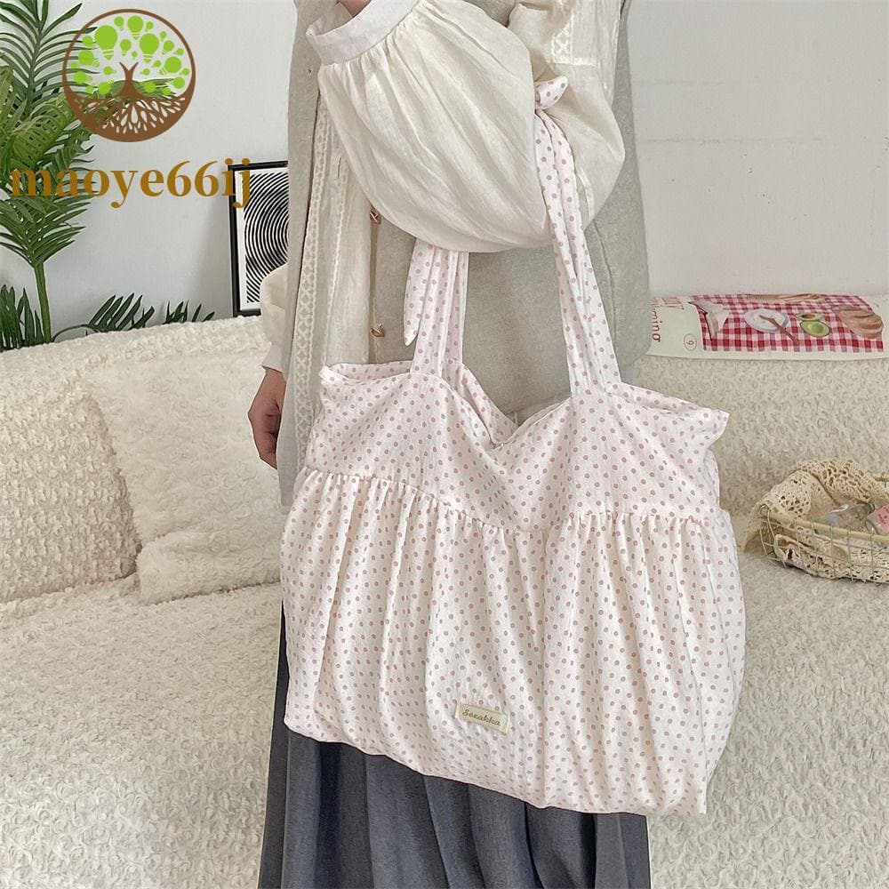 Bolsa De Ombro Plissada De Lona MAOYE66 , Hobo De Pano De Bolinhas De Grande Capacidade Doce Estilo Coreano Para Axilas