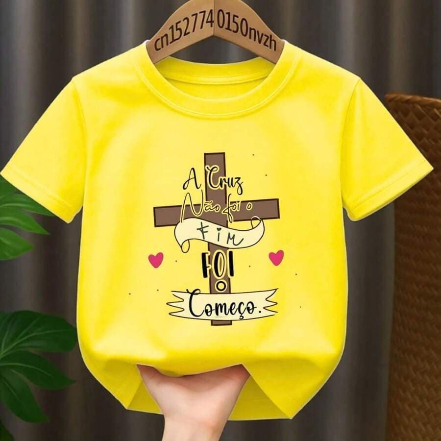 Promoção Camiseta Blusinha Infantil Menino Menina Juvenil Unissex Cruz Fim Ressurreição Jesus Páscoa 100% Algodão Oferta