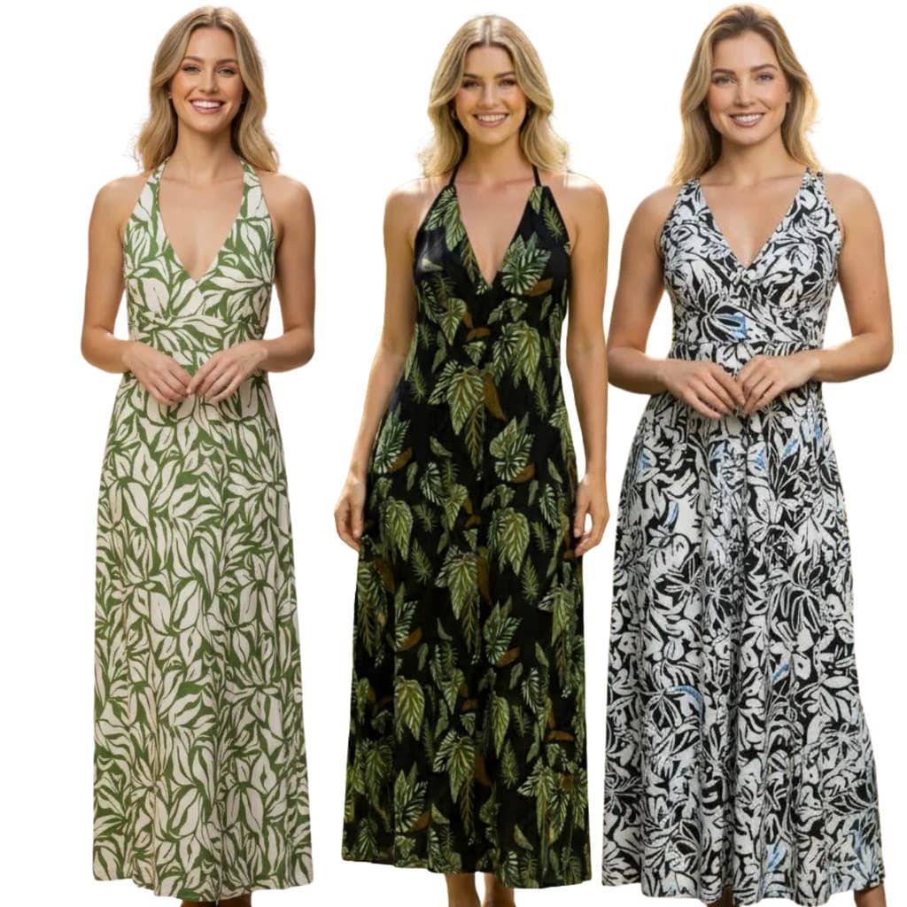 Kit 3 Vestidos Longos Femininos Estampados em Liganete Para o Dia a Dia e Verão  Conforto e Caimento Leve
