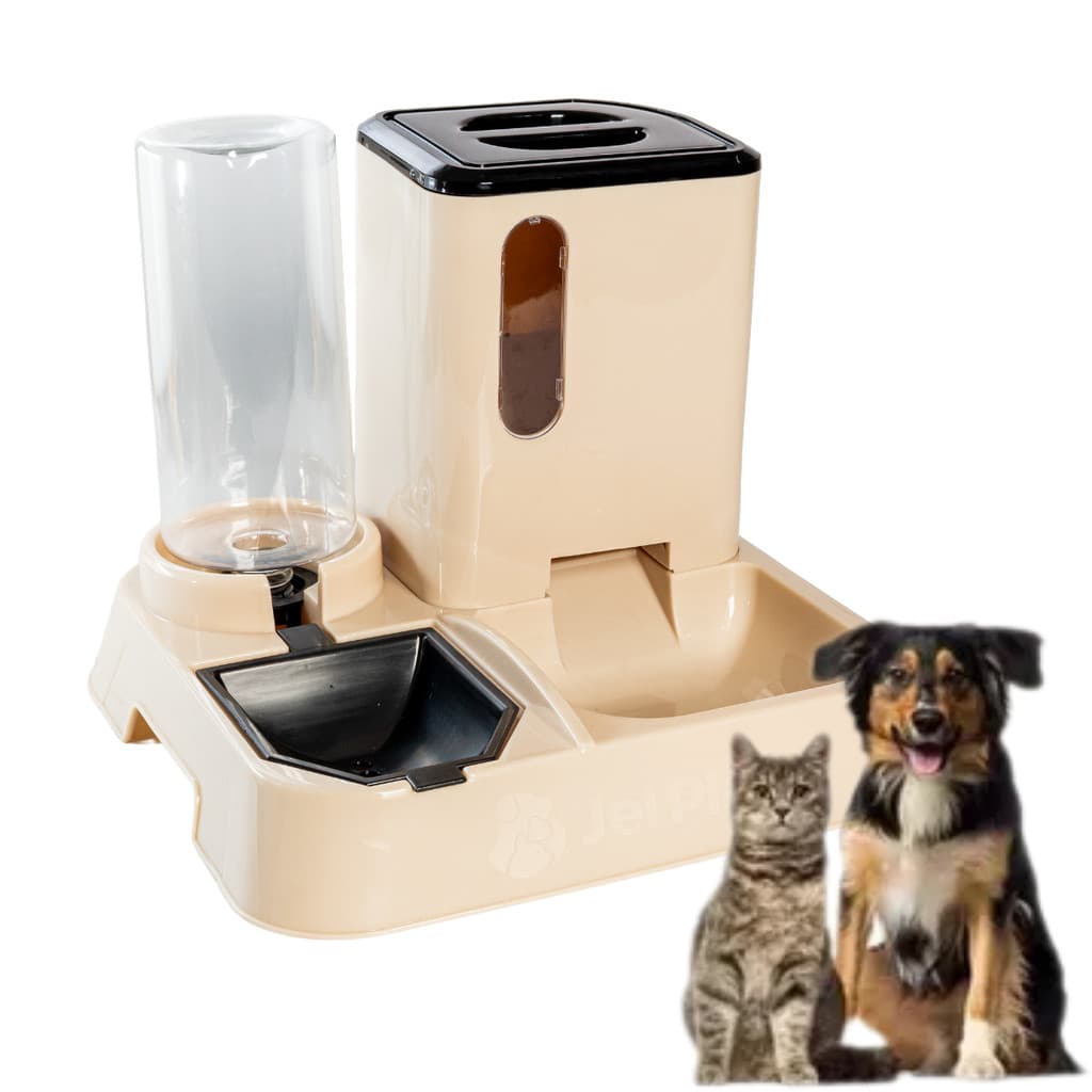 Bebedouro Automático com Comedouro Pet Bege Pet Center Para Cães e Gatos