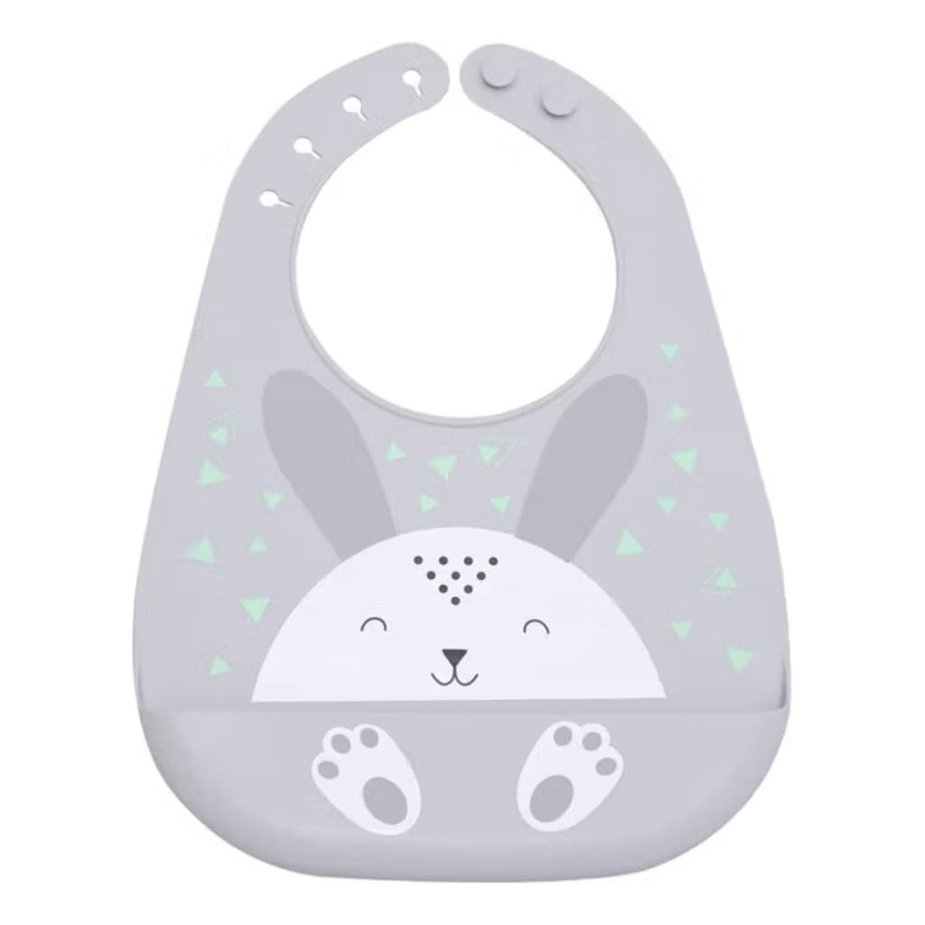 Babador Silicone Mami Cinza Com Bolsinho