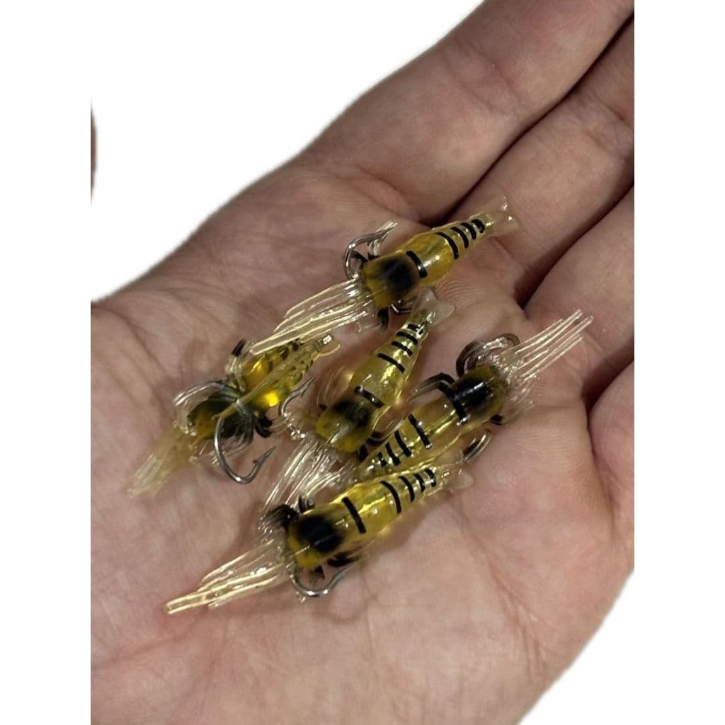 Kit 5 Iscas Artificiais Camarão 4cm Cor Amarela