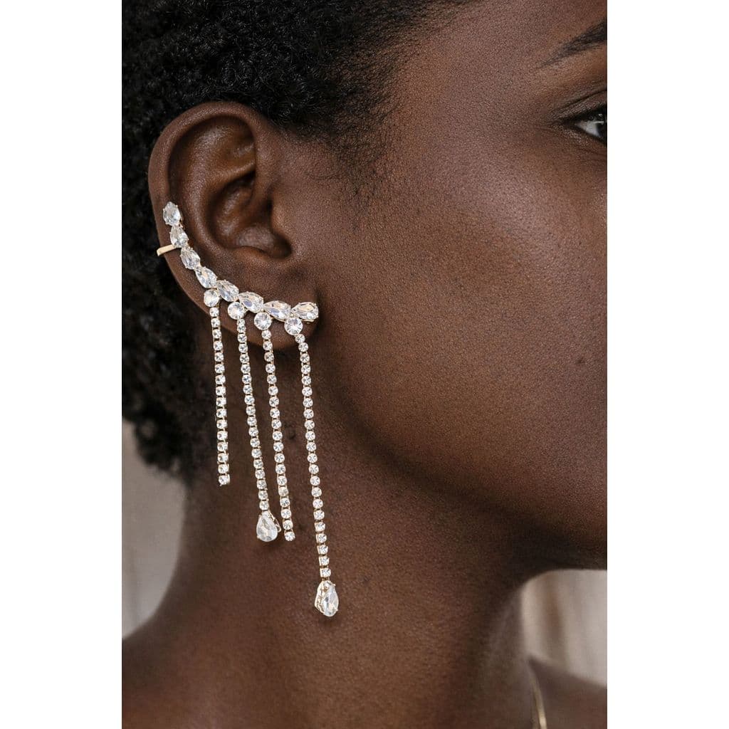 Brinco piercing earcuff folheado com strass e ponto de luz