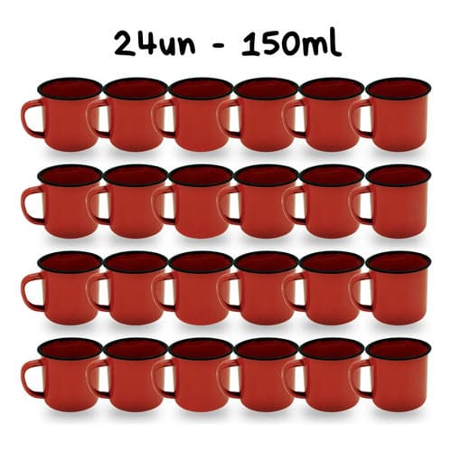 Kit 24 Canecas 6cm Esmaltada 150ml Vermelho Xícara Café Chá Vermelho
